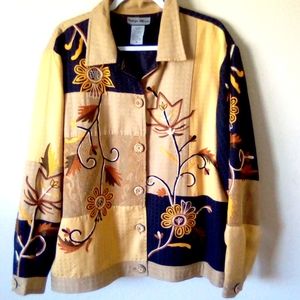 Indigo Moon embroidered jacket with wooden buttons